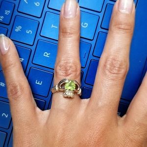 SOLD 14k white gold Claddagh with heart peridot!